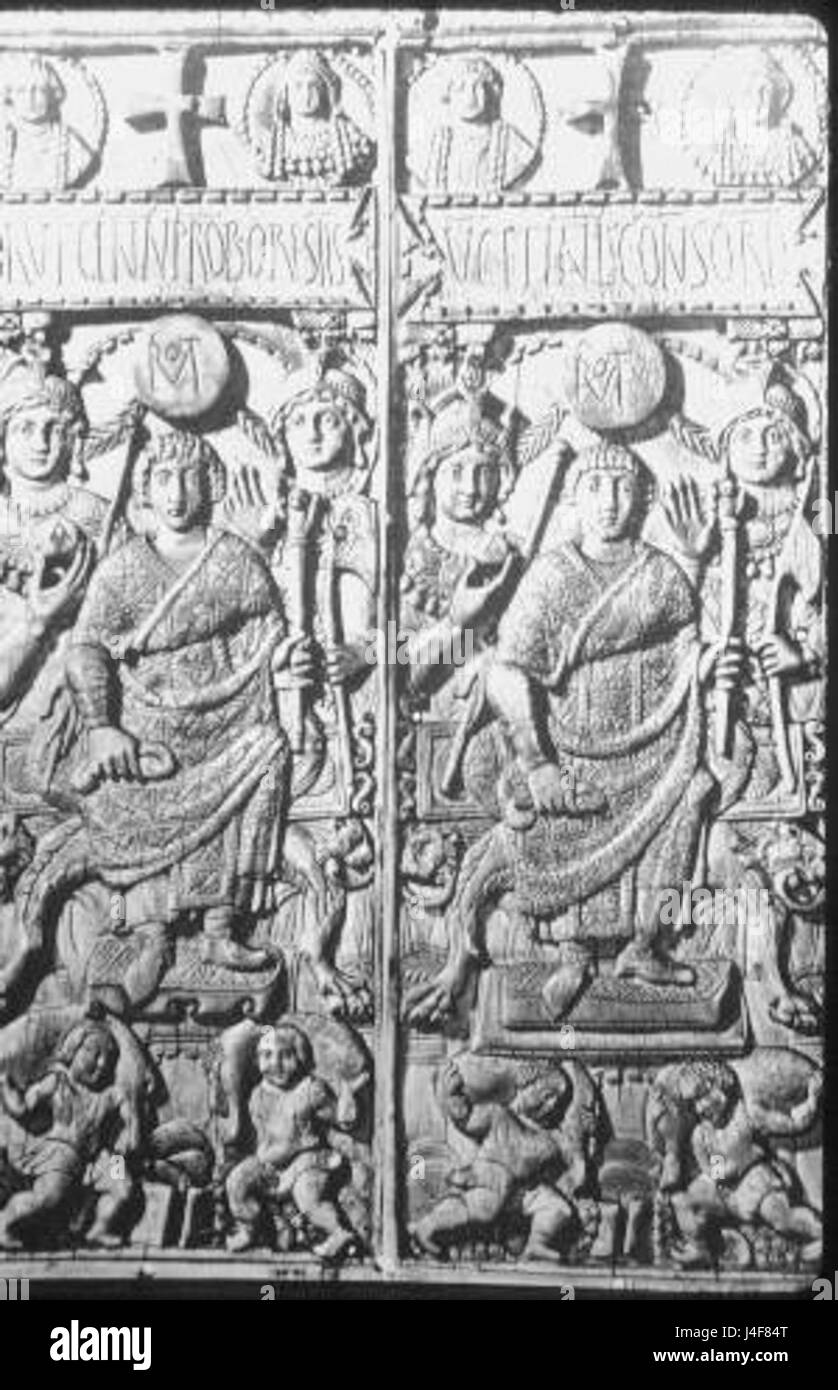 Rufius Gennadius Probo Oreste fu un ufficiale romano e capo militare durante il tardo Impero Romano, noto per il suo ruolo nel panorama militare e politico dell'epoca. I suoi contributi furono fondamentali nell'amministrazione dell'impero e nella sua difesa. Foto Stock