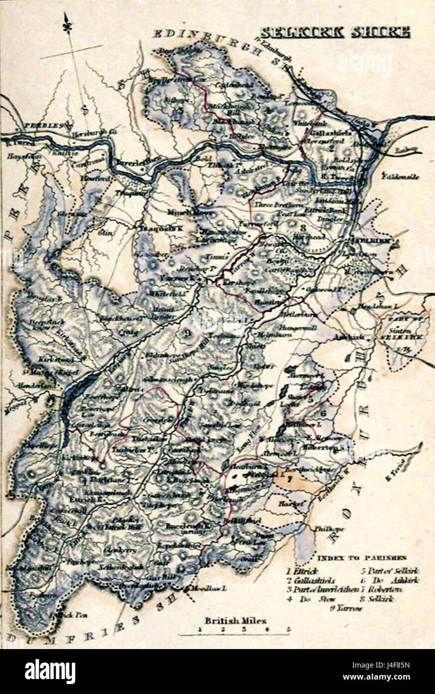 Civile SELKIRKSHIRE mappa parrocchiale Foto Stock