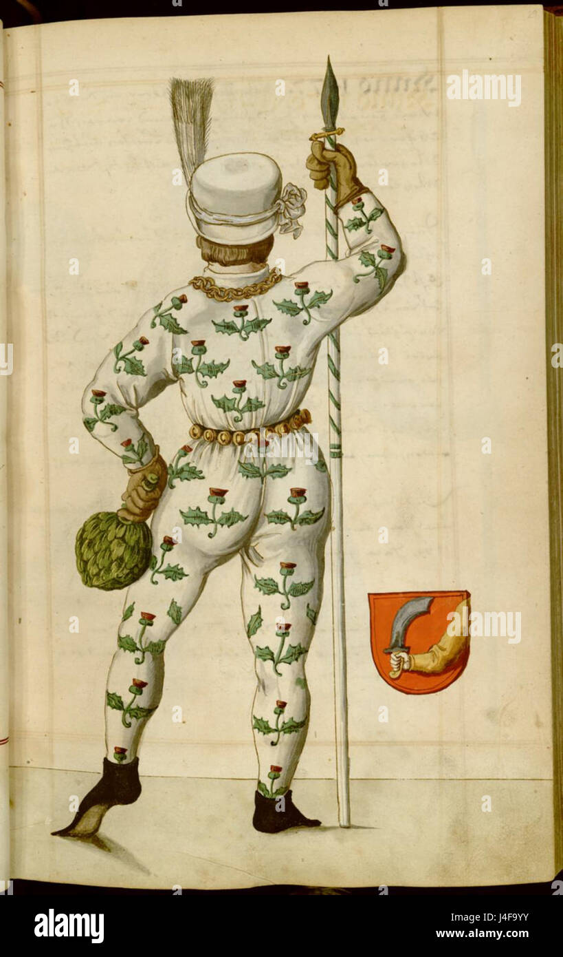 Il *Schembartbuch* è un manoscritto che documenta la processione di Schembart, un evento tradizionale a Norimberga, in Germania. Questo libro è una delle fonti primarie per comprendere lo sfarzo, i costumi e il significato culturale dell'evento nel medioevo e nei primi tempi moderni. Foto Stock