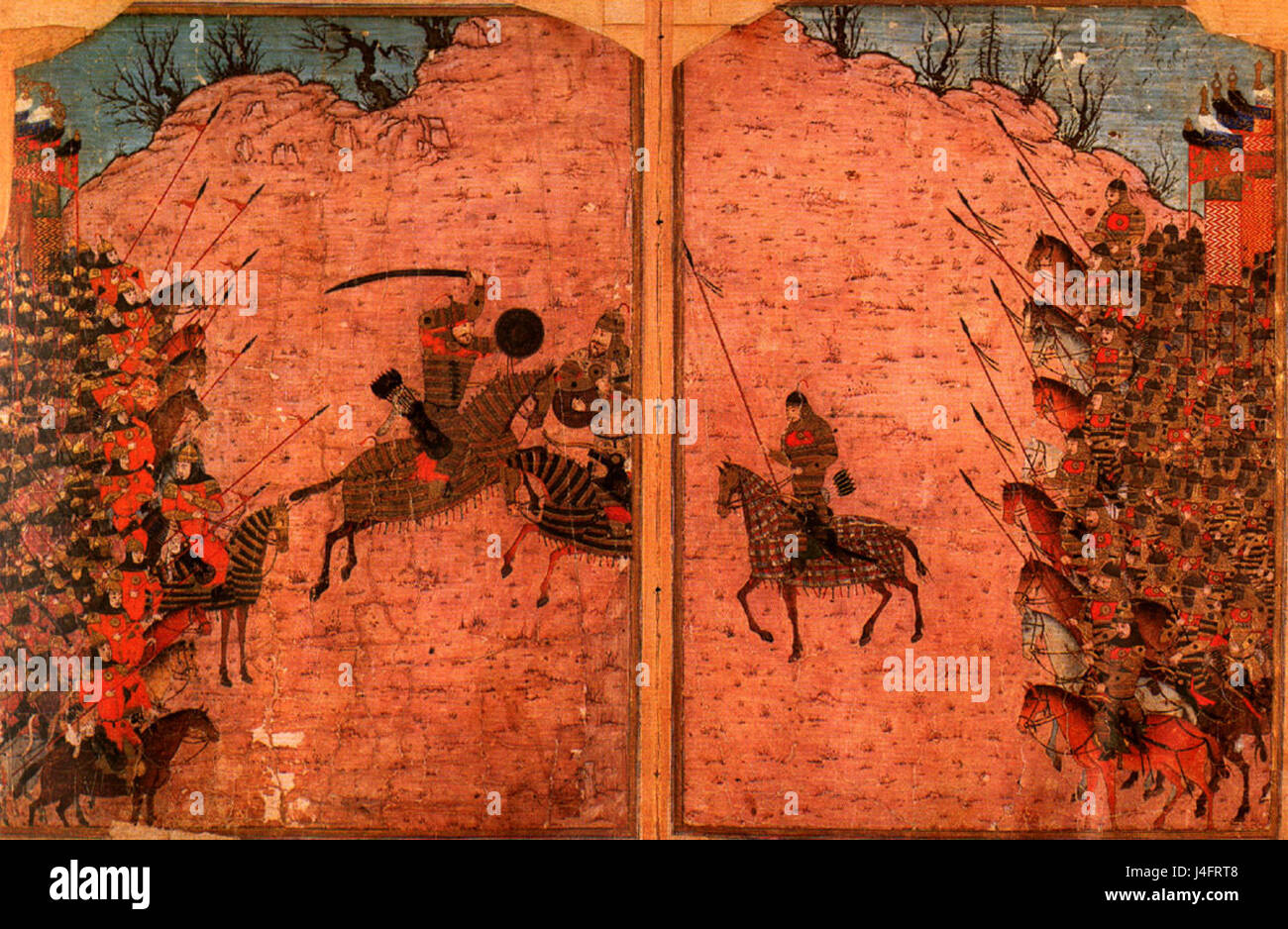 La Scuola di Tabriz si riferisce ad un movimento artistico che emerse nel XIV secolo, caratterizzato da distinti dipinti in miniatura persiani, spesso associati alla dinastia Ilkhanide. Foto Stock