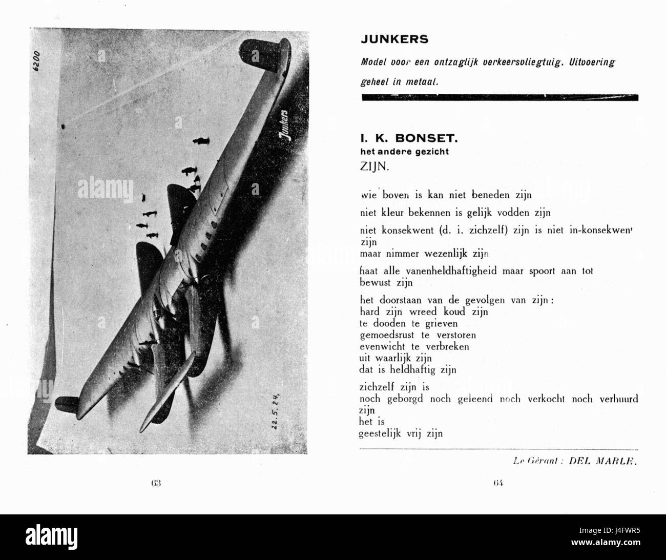 Un'immagine dalla rivista "Stijl", volume 7, numeri 75-76, pagine 63-64, con "Het andere gezicht". Zijn' ('l'altra faccia. Being') di Theo van Doesburg, pubblicato nel 1926. Questo lavoro esemplifica i principi artistici di De Stijl, concentrandosi sull'astrazione e sui colori primari. Foto Stock