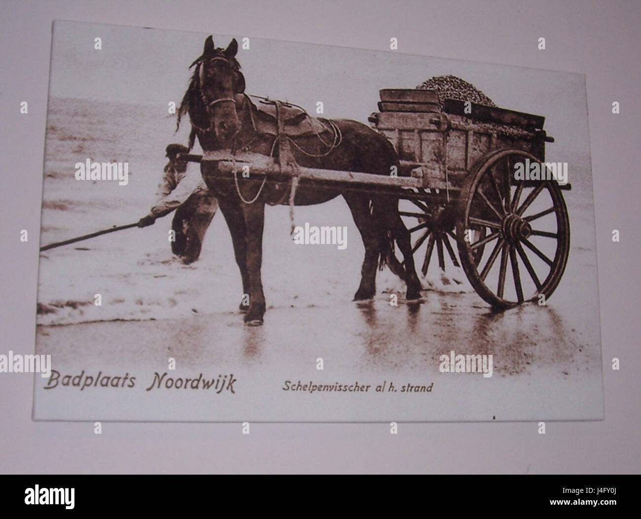 Questo pezzo di Braakman, intitolato "Schelpenvisser" (Shell Fisher), raffigura un pescatore che raccoglie conchiglie lungo la riva. Le opere d'arte riflettono la vita quotidiana delle comunità costiere e l'importanza della pesca delle conchiglie nella cultura olandese. Foto Stock