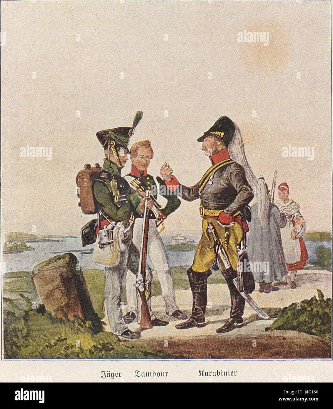 La Schaumburg Uniformen 1815 fa riferimento alle uniformi militari della regione di Schaumburg, in particolare dall'inizio del XIX secolo. Le uniformi riflettono lo stile e il design dei soldati durante le guerre napoleoniche, in particolare intorno al 1815, offrendo una visione della moda militare e della guerra. Foto Stock