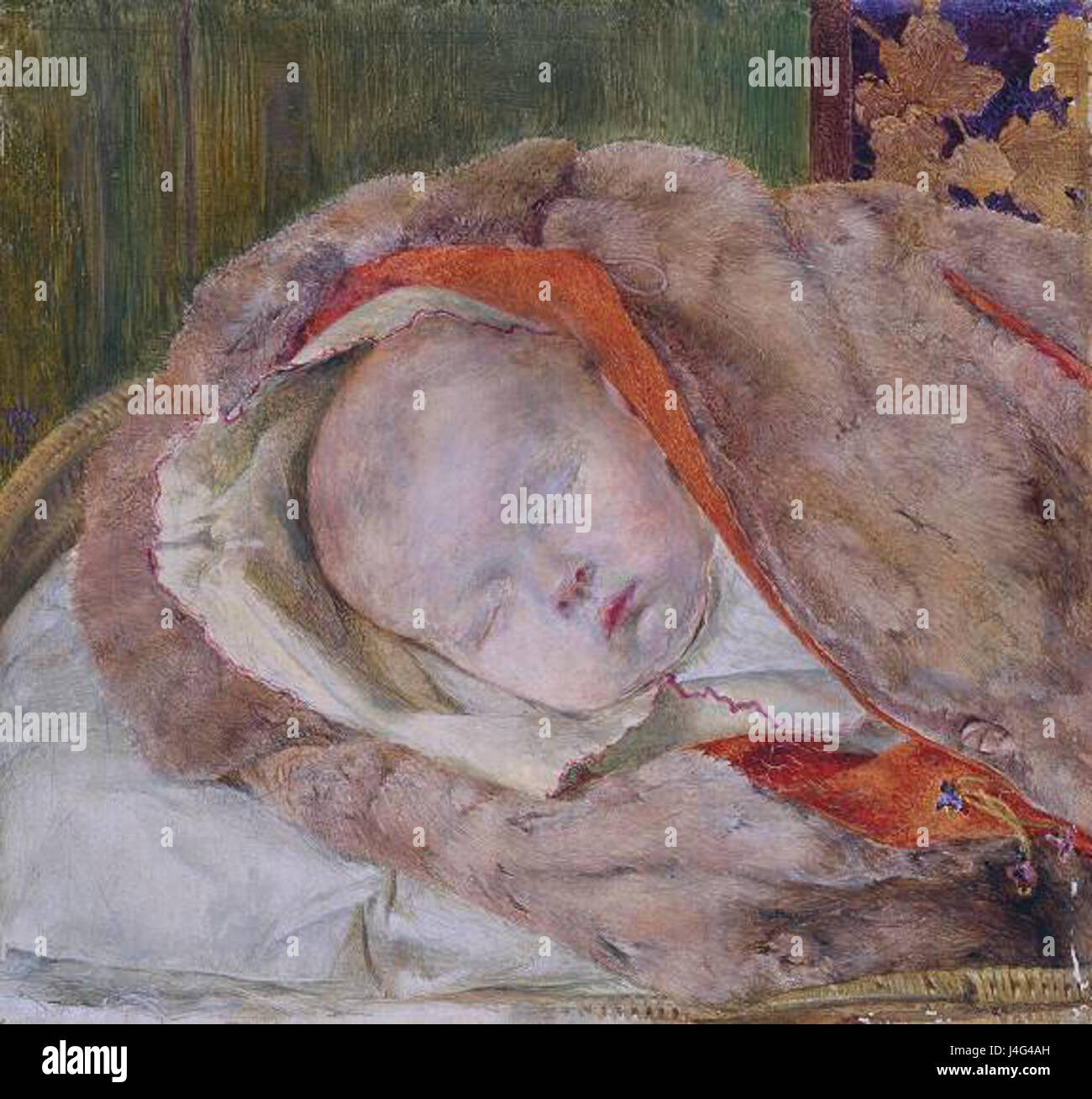 Questa immagine è uno studio di un bambino deceduto dell'artista Windus. È un pezzo cupo, che sottolinea gli aspetti emotivi e visivi del dolore e della perdita nella sua rappresentazione di un bambino nella morte. L'opera è un riflesso dell'esplorazione del XIX secolo della mortalità e dell'espressione emotiva nell'arte. Foto Stock