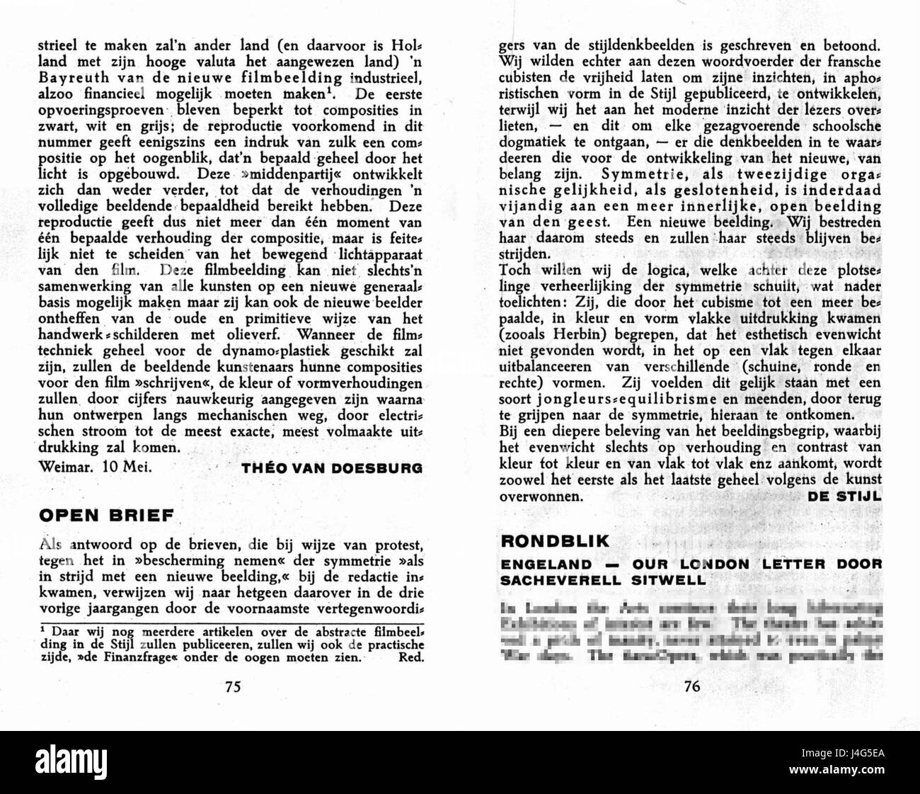 Questo riferimento è a un articolo della rivista "Stijl", volume 4, numero 5, pagine 75 e 76, che probabilmente discutono argomenti relativi al design, all'arte o all'architettura, che riflettono le tendenze moderne all'inizio del XX secolo. Foto Stock