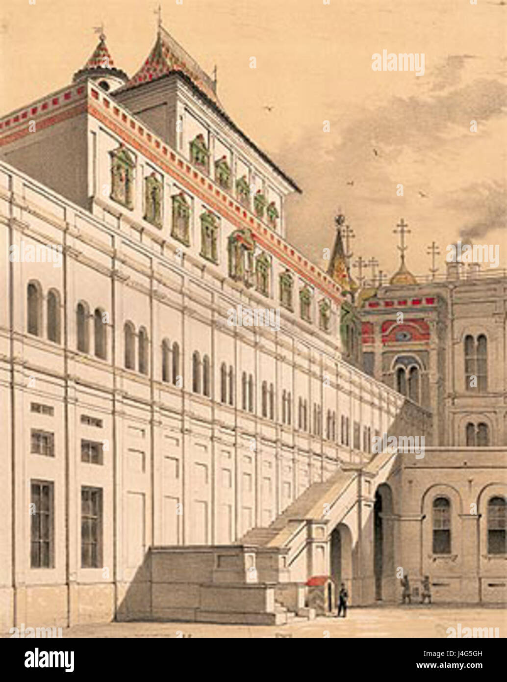 Il termine "Teremnoi" si riferisce a uno stile di architettura russa, in particolare alle tradizionali case in legno viste nella Russia rurale. Queste strutture sono caratterizzate da intricate incisioni in legno, tetti ripidi e un collegamento con gli studi storici culturali e architettonici della Russia. Foto Stock