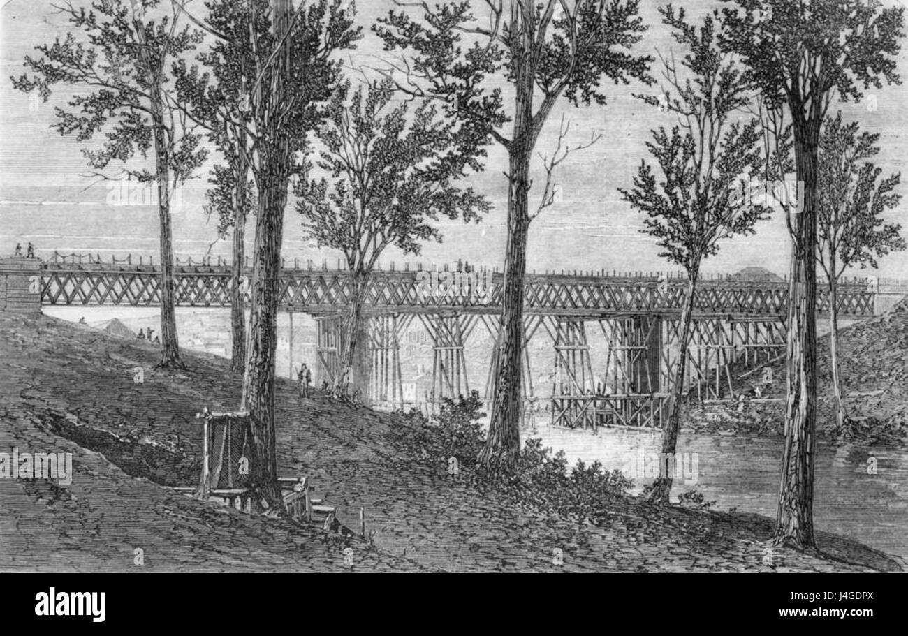 StateLibQld 1 112152 schizzo della ferrovia ponte sopra il fiume Bremer sulla linea di Ipswich, ca. 1866 Foto Stock