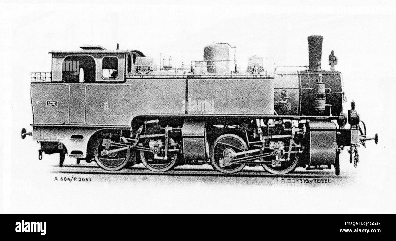 La locomotiva 24 SNFT è un modello di locomotiva storico, parte dell'archivio Borsig. Prodotto da Borsig, una rinomata società di ingegneria tedesca, rappresenta progressi significativi nella tecnologia ferroviaria dalla fine del XIX secolo all'inizio del XX secolo. Foto Stock