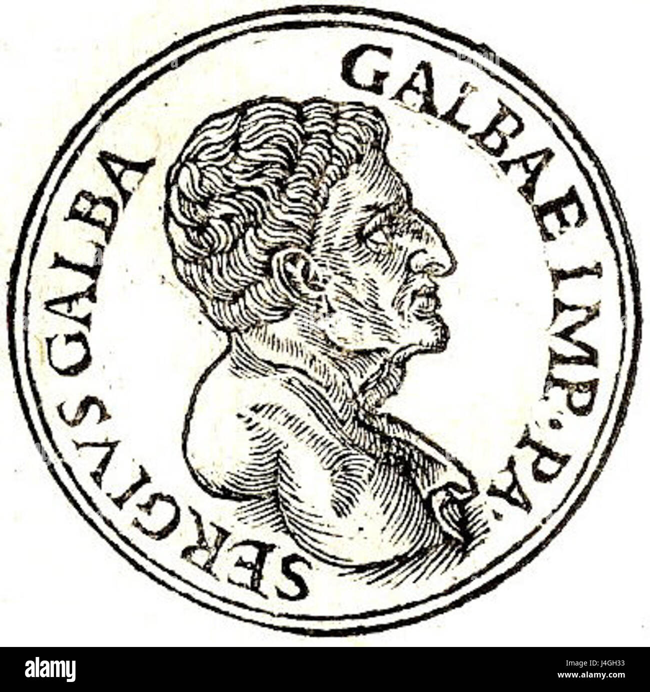Servio Sulpicio Galba fu un imperatore romano che regnò dal 68 al 69. Fu il primo imperatore a salire al potere dopo la morte dell'imperatore Nerone. Il suo regno fu segnato dall'instabilità politica e il suo breve governo fu parte dell'anno tumultuoso dei quattro imperatori. Il tempo di Galba come imperatore fu caratterizzato dai suoi tentativi di ripristinare l'ordine e dai suoi sforzi di governare durante un periodo di crisi nell'Impero Romano. Foto Stock