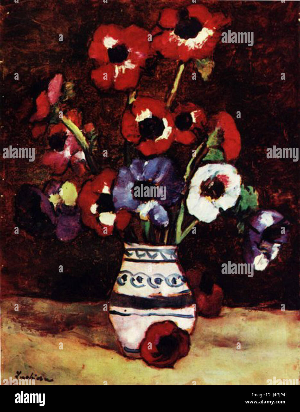 Un dipinto di Stefan Luchian raffigurante un fiore di anemone, che esemplifica il suo contributo all'arte rumena. Foto Stock