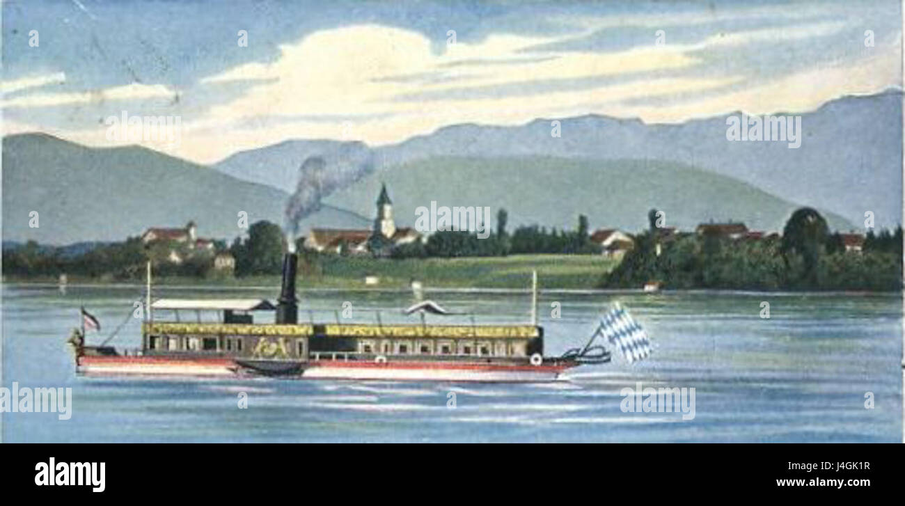 Fotografia storica di Starnberger SEE (lago Starnberg) nel 1901, che cattura il paesaggio panoramico e le barche specifiche del periodo. Foto Stock