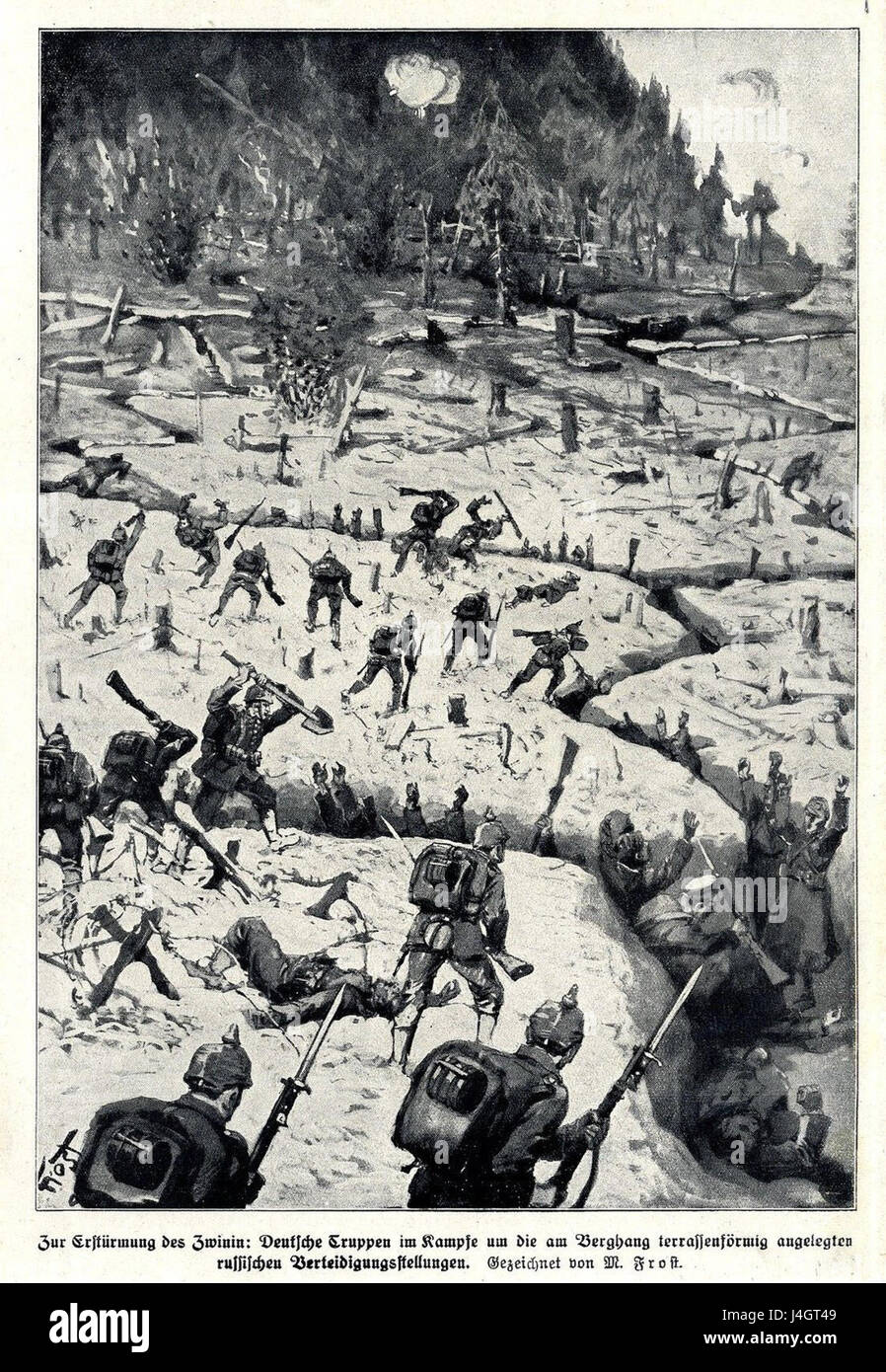 "Sturm auf den Zwinin" si riferisce a un evento storico o alla rappresentazione artistica di una tempesta o di un attacco a un luogo chiamato Zwinin. Il titolo può suggerire un momento significativo, che potrebbe implicare conflitti o calamità naturali nella zona. Foto Stock