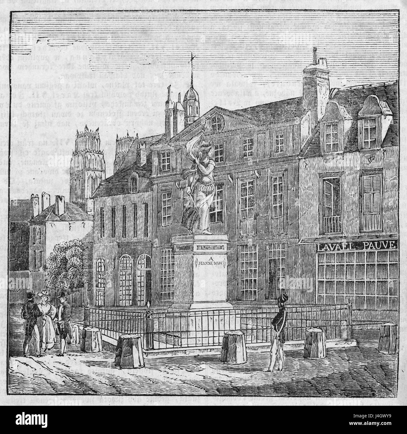 Questa statua di Giovanna d'Arco ad Orleans, creata nel 1834, commemora l'eroina francese che guidò le forze francesi alla vittoria durante la Guerra dei cent'anni e giocò un ruolo chiave nella liberazione di Orleans. Foto Stock