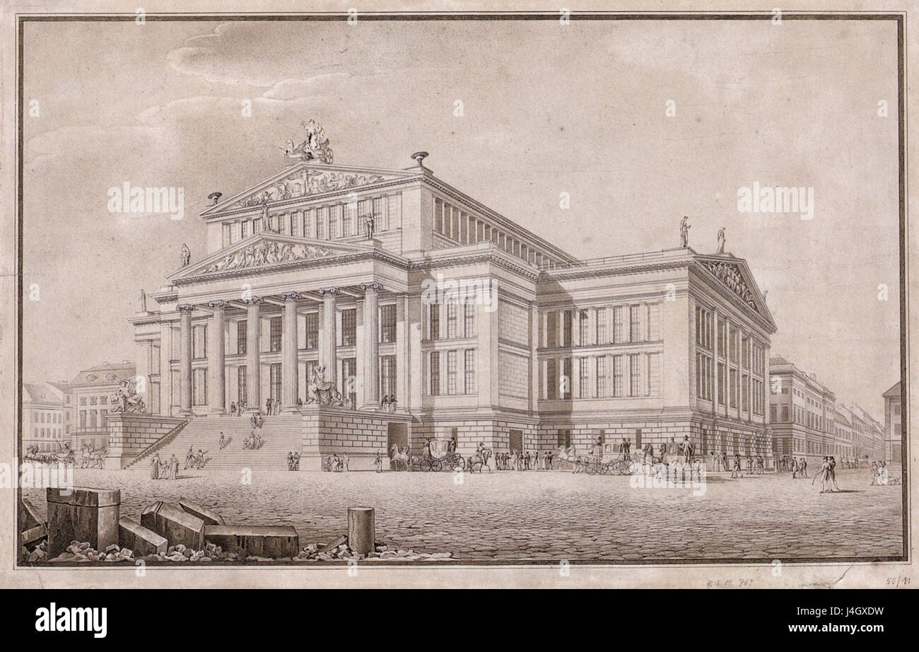 L'immagine "Schauspielhaus Schaubild 1818" rappresenta probabilmente un progetto o una pianta di un edificio teatrale, risalente al 1818, che illustra caratteristiche architettoniche. Foto Stock
