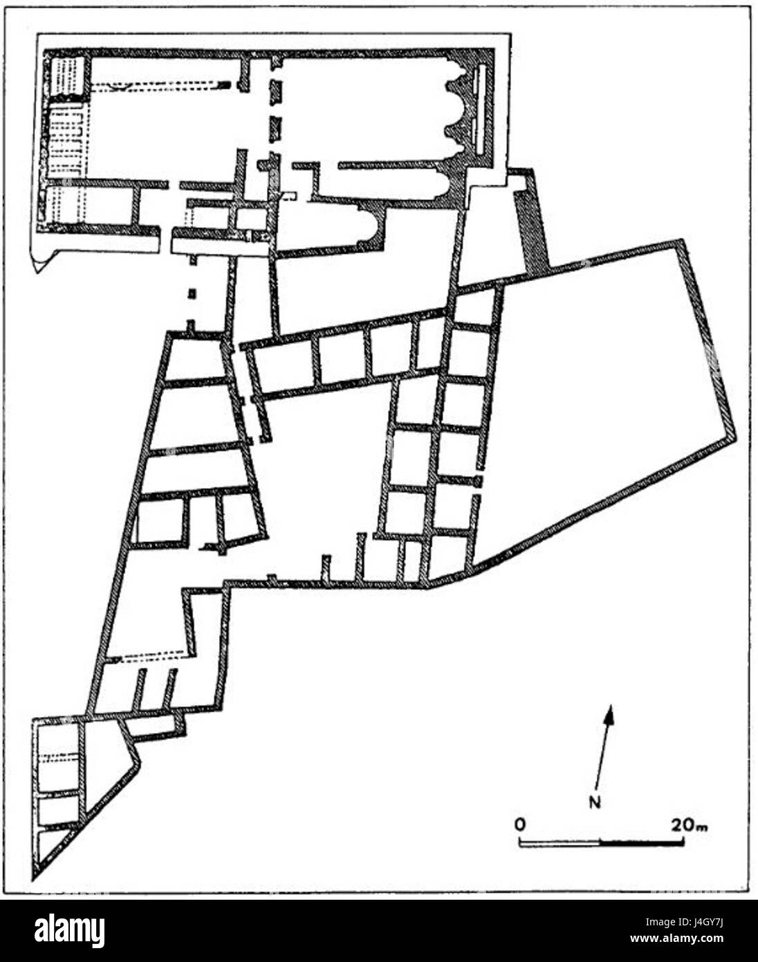 La chiesa settentrionale di Shivta, situata nell'attuale Israele, fu scavata da Woolley e Lawrence. La chiesa risale al periodo bizantino e fornisce informazioni sull'architettura paleocristiana e sulla vita religiosa della regione. Foto Stock