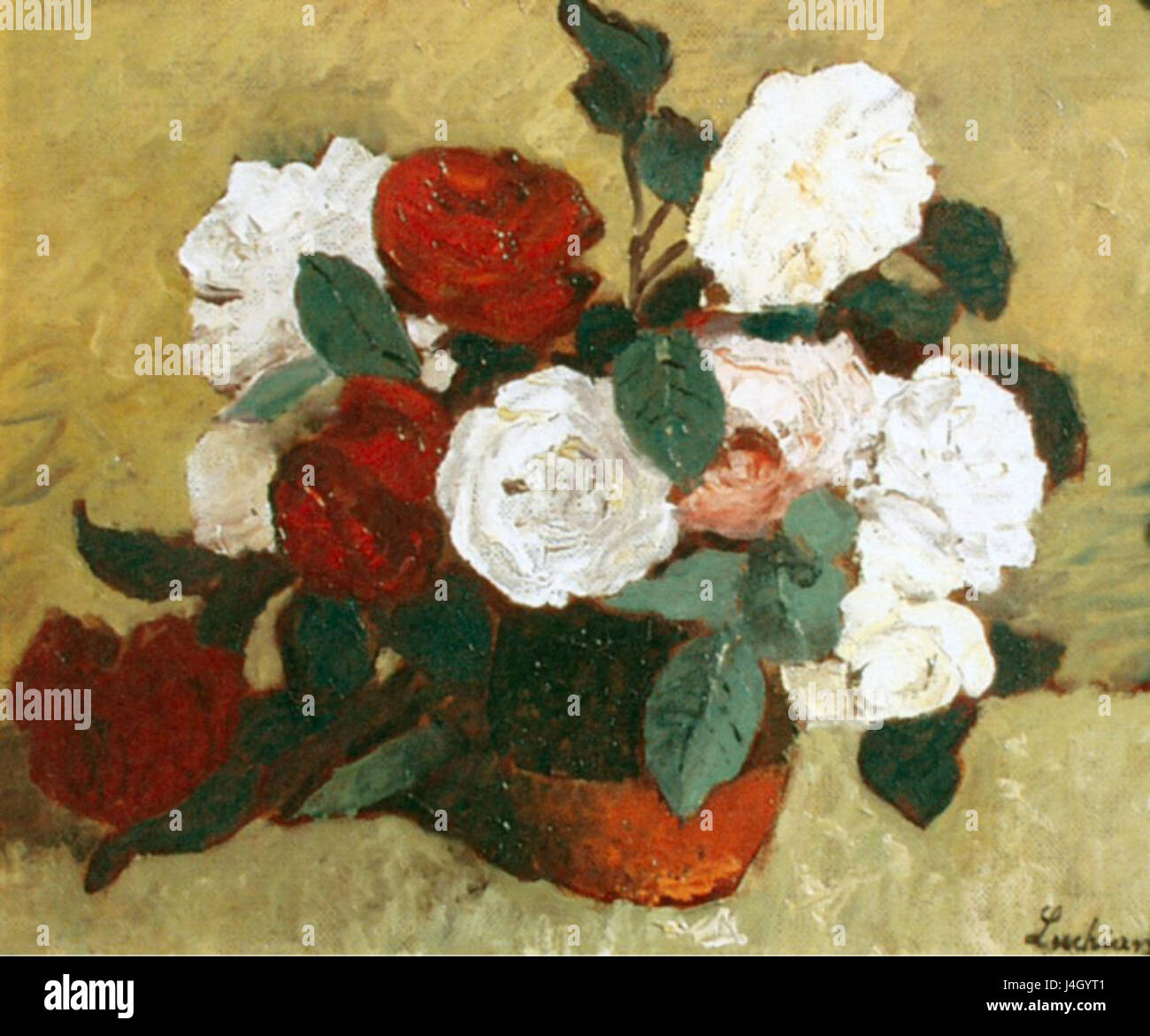 Un dipinto di Stefan Luchian, intitolato "Trandafiri" (rose), con una composizione floreale dell'artista rumeno. Foto Stock