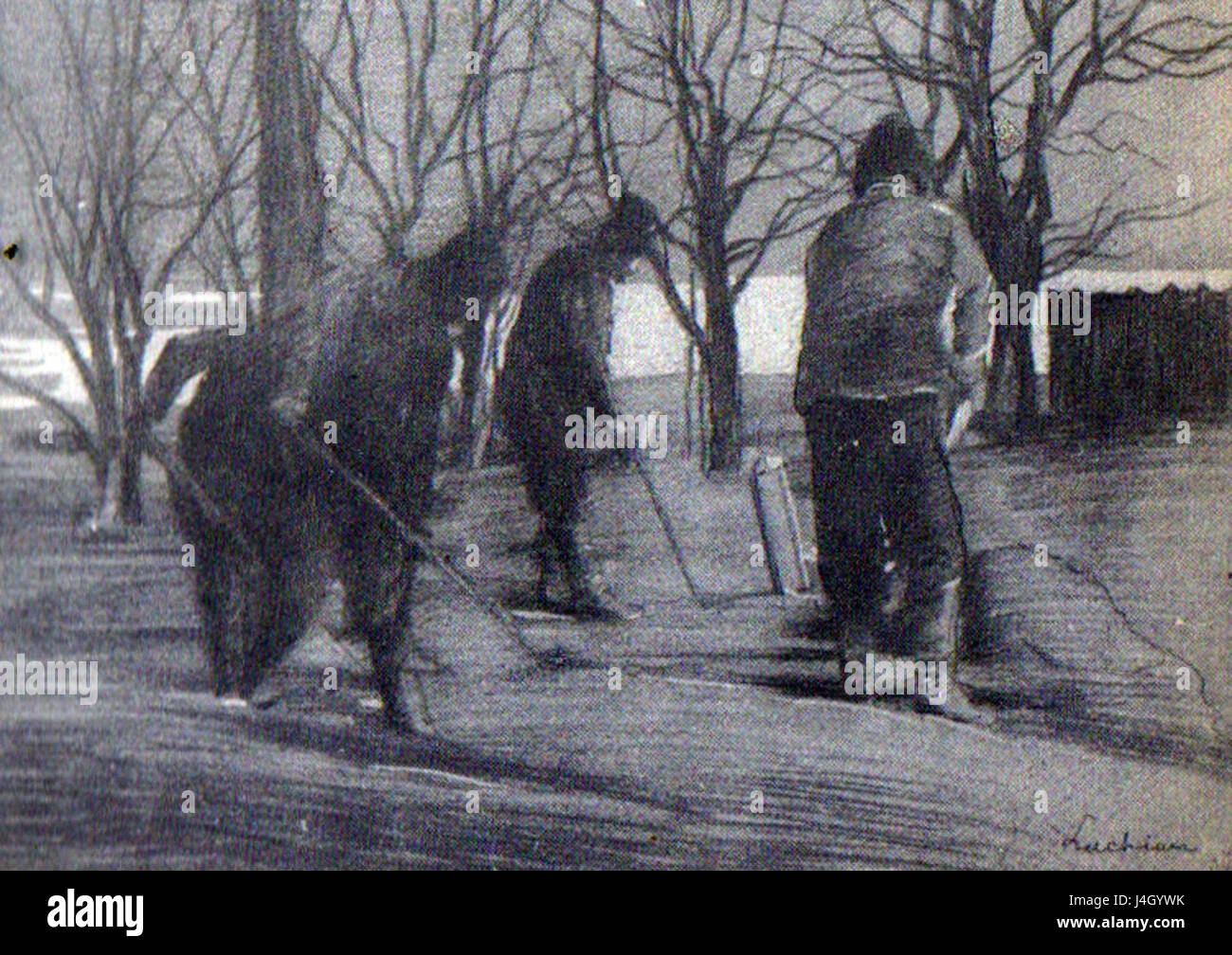 Il dipinto "Muncitori" di Stefan Luchian mostra una scena di operai al lavoro. Noto per il suo contributo all'arte rumena, il lavoro di Luchian esplorava spesso temi di significato sociale e politico. Foto Stock