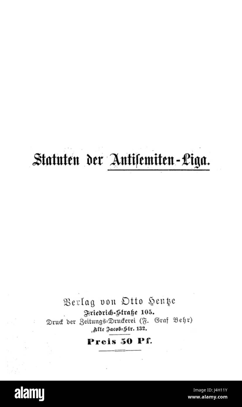 Statuten der Antisemiten Liga Foto Stock