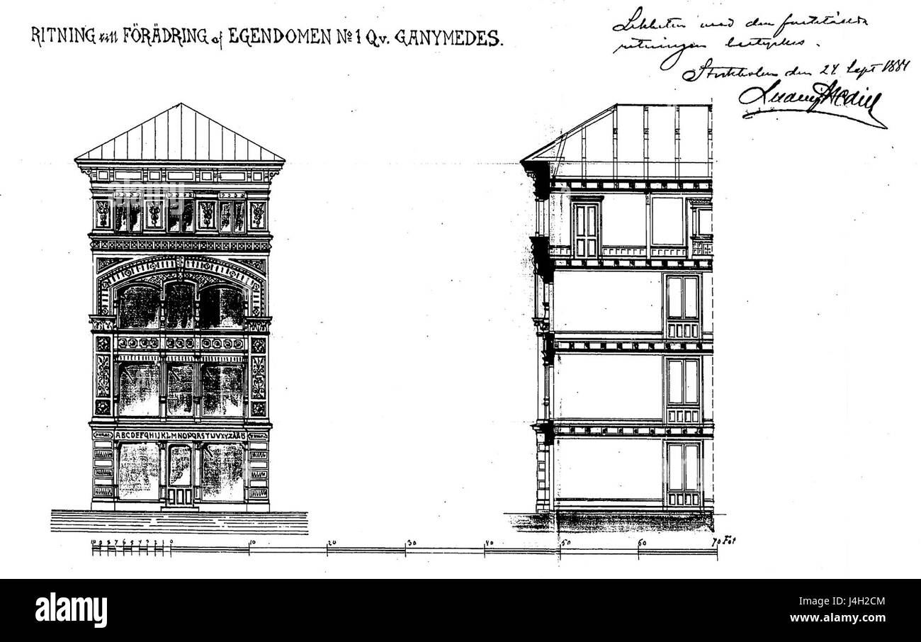 La Stora Nygatan 11 ritning 1885 Foto Stock