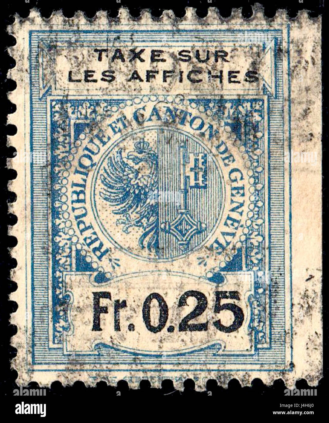 Si riferisce alla regione di Ginevra di SwitzerlandÂ nel 1925, che descrive in dettaglio un aspetto delle entrate, possibilmente correlato al valore immobiliare o fondiario al tasso di 0,25 franchi svizzeri per metro quadrato. Foto Stock