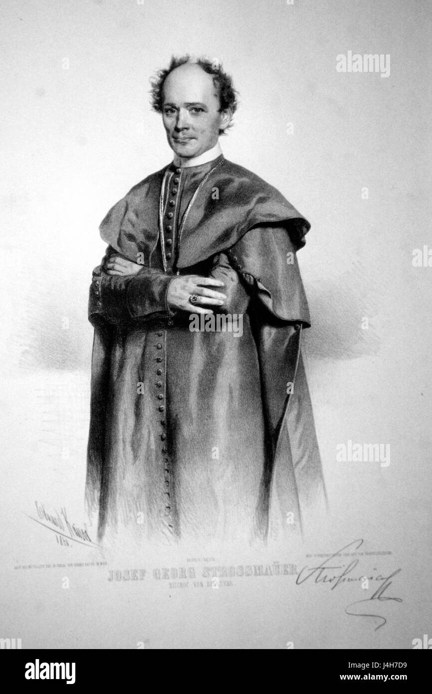 La litografia Strossmayer 1861 è un'opera d'arte storica del 1861, raffigurante importanti temi culturali o politici dell'epoca. Rappresenta lo stile artistico e il contesto storico della metà del XIX secolo. Foto Stock