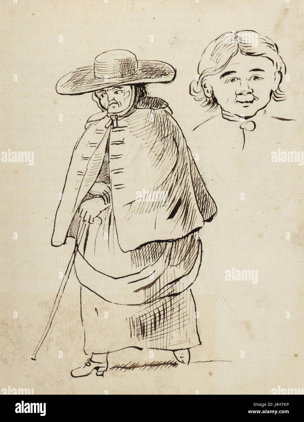 Questo schizzo del XVIII secolo ritrae una donna anziana, che riflette lo stile e le tecniche artistiche del periodo. L'artista cattura le caratteristiche del soggetto con particolare attenzione all'invecchiamento e al carattere, temi comuni nella ritrattistica di quest'epoca, dando uno sguardo alle prospettive sociali sull'età e sull'esperienza. Foto Stock