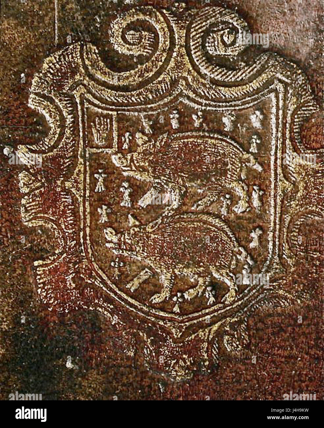 Questa immagine rappresenta lo stemma di Sir Paul Whichcote, II baronetto, simboleggiando la sua nobile eredità e status all'interno dell'aristocrazia britannica. Foto Stock