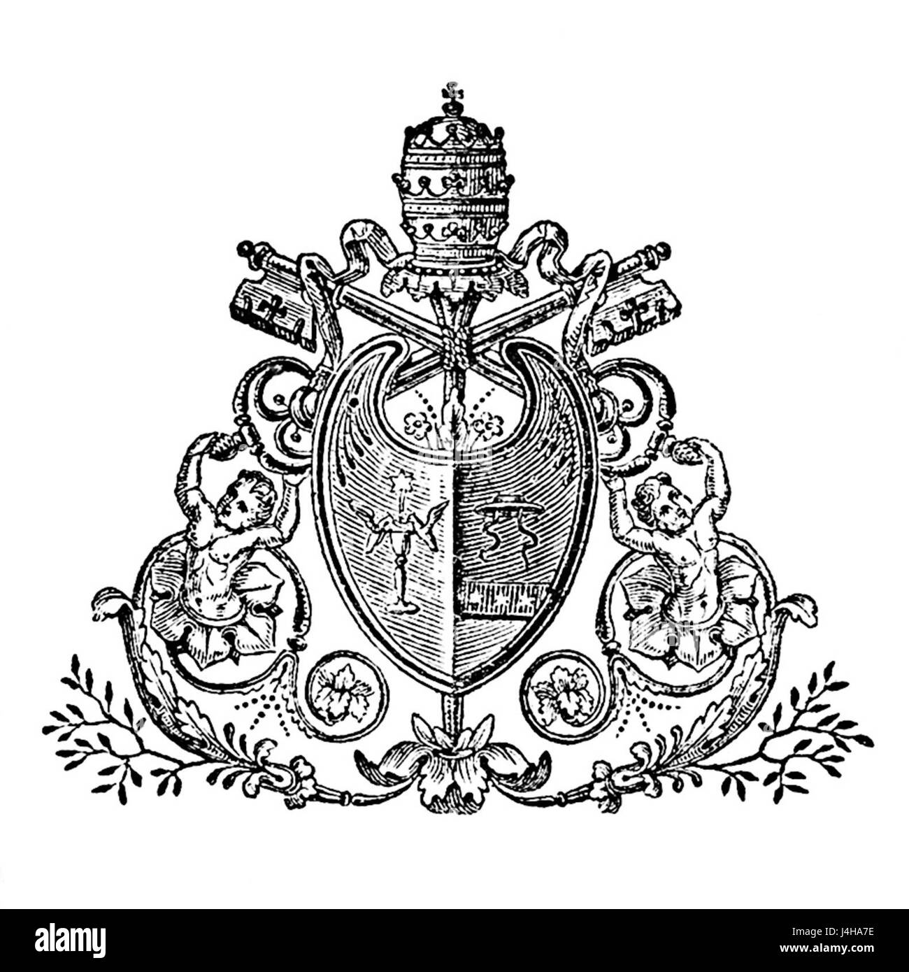 Stemma Papa Gregorio XVI si riferisce allo stemma papale associato a Papa Gregorio XVI, che servì come Papa dal 1831 al 1846, simboleggiando il suo papato. Foto Stock