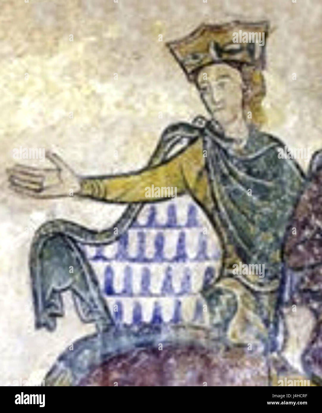 Il murale di Santa Radegonde è un'opera religiosa raffigurante Santa Radegonde, una figura storica e santa del primo periodo medievale. La versione ritagliata si concentra su dettagli specifici dell'immagine del santo. Foto Stock