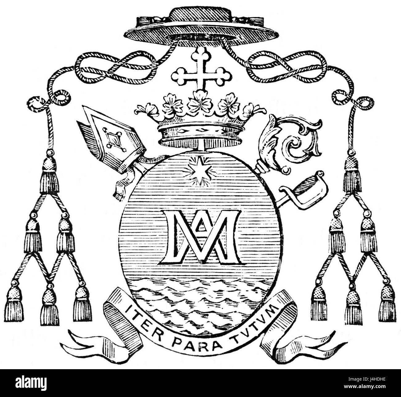Stemma Vescovo it Giuseppe Marello fa riferimento allo stemma episcopale del vescovo Giuseppe Marello. Questo emblema è associato al suo ruolo nella Chiesa cattolica e ai suoi contributi alla storia ecclesiastica. Foto Stock
