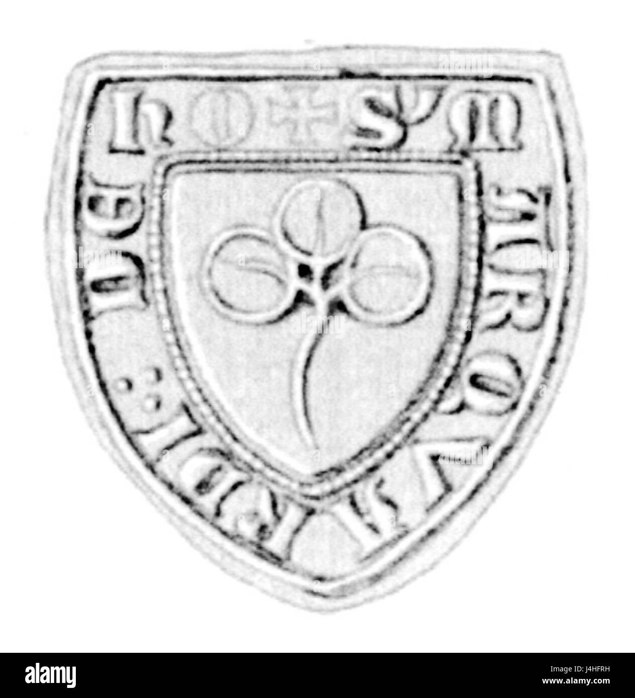 Il sigillo del Marchese Hoo del 1360 è un importante manufatto storico, raffigurante l'emblema di una nobile famiglia dell'Europa medievale. Foto Stock