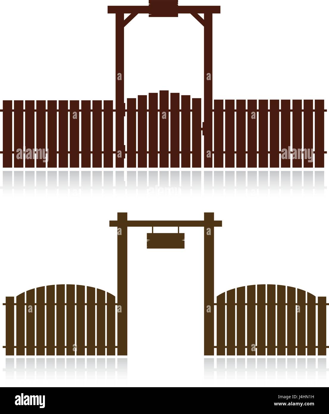 Set di recinti di legno isolato su bianco Illustrazione Vettoriale