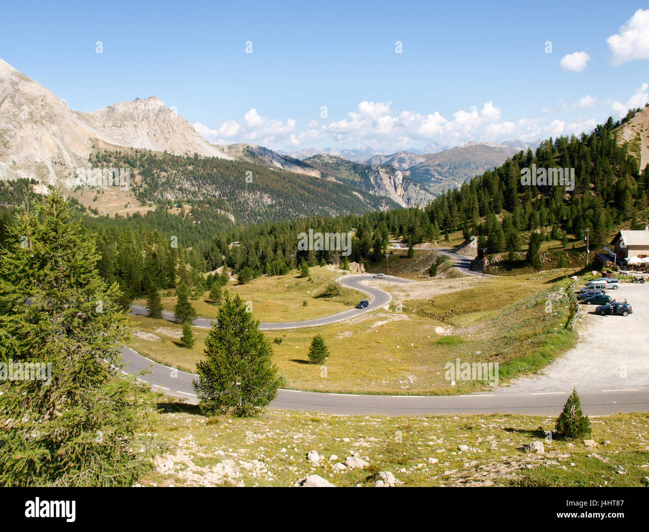 Col d'Izoard, Francia: pass road e sulle montagne circostanti Foto Stock
