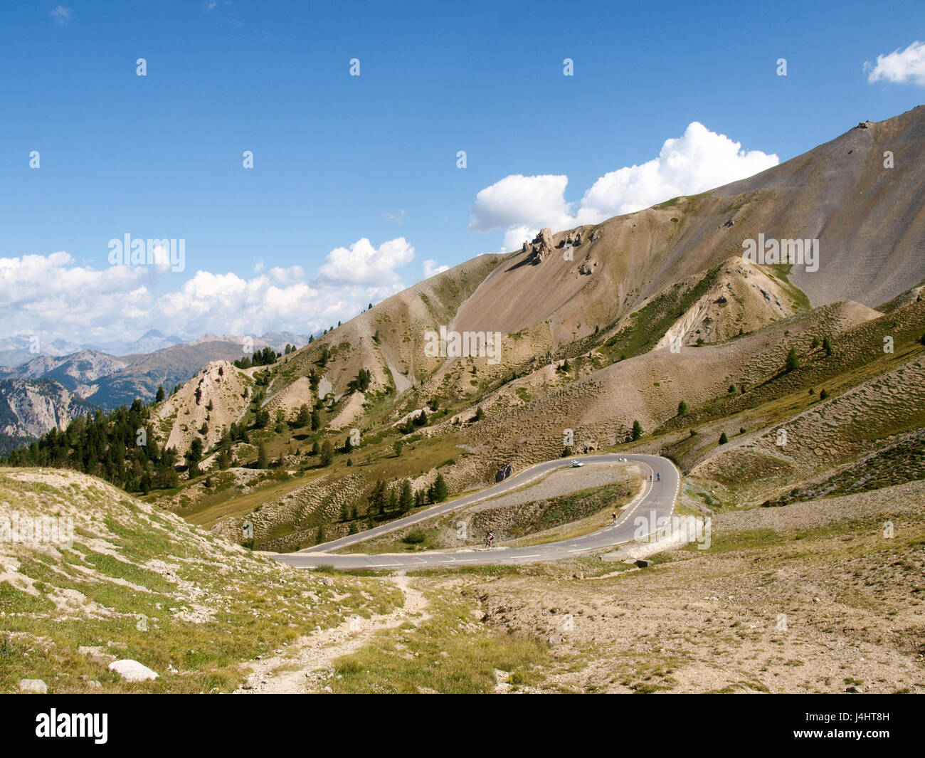 Col d'Izoard, Francia: pass road e sulle montagne circostanti Foto Stock