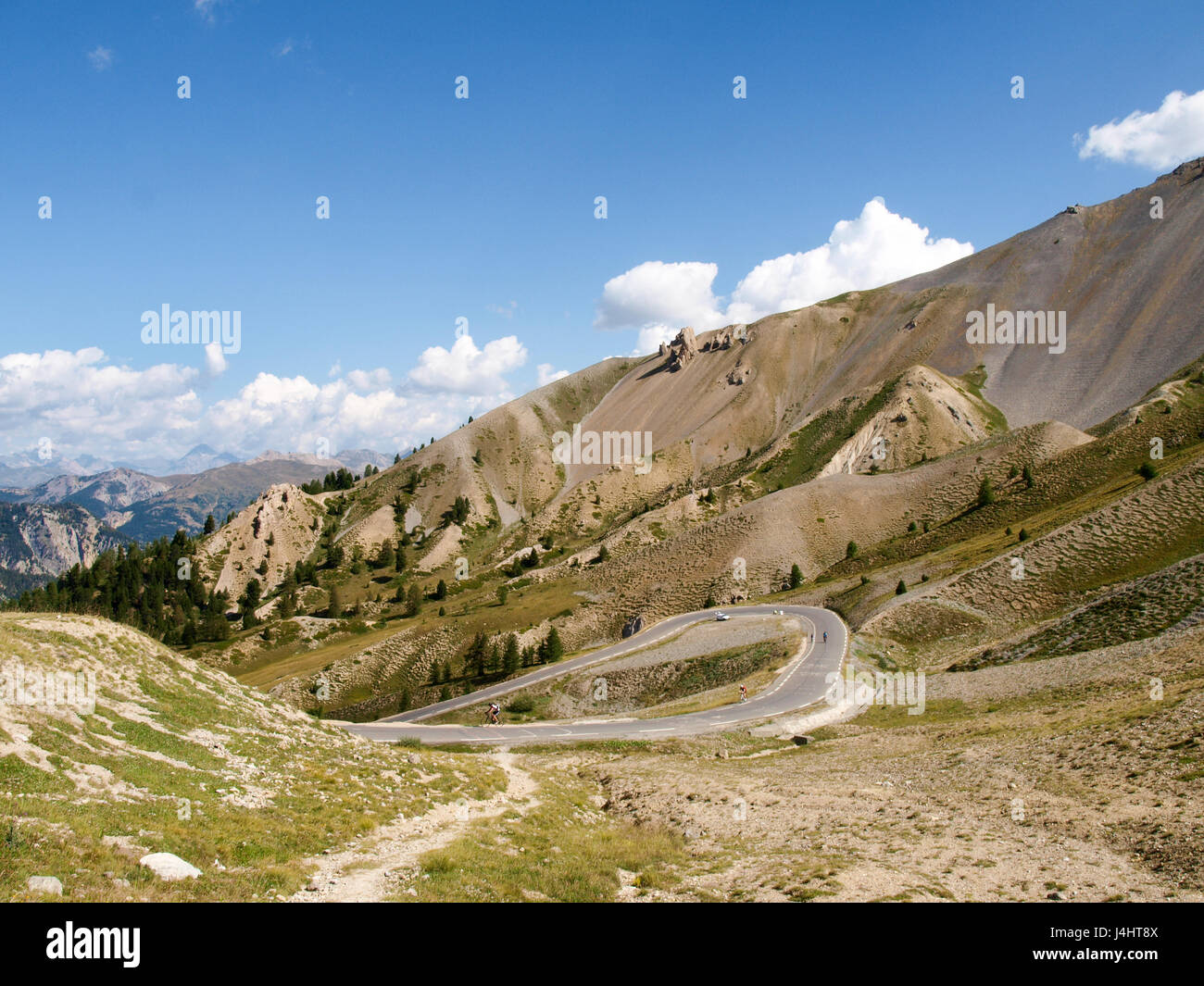 Col d'Izoard, Francia: pass road e sulle montagne circostanti Foto Stock