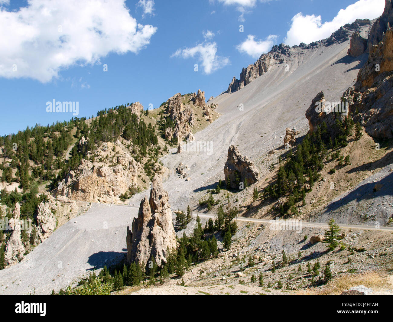 Col d'Izoard, Francia: pass road e sulle montagne circostanti Foto Stock