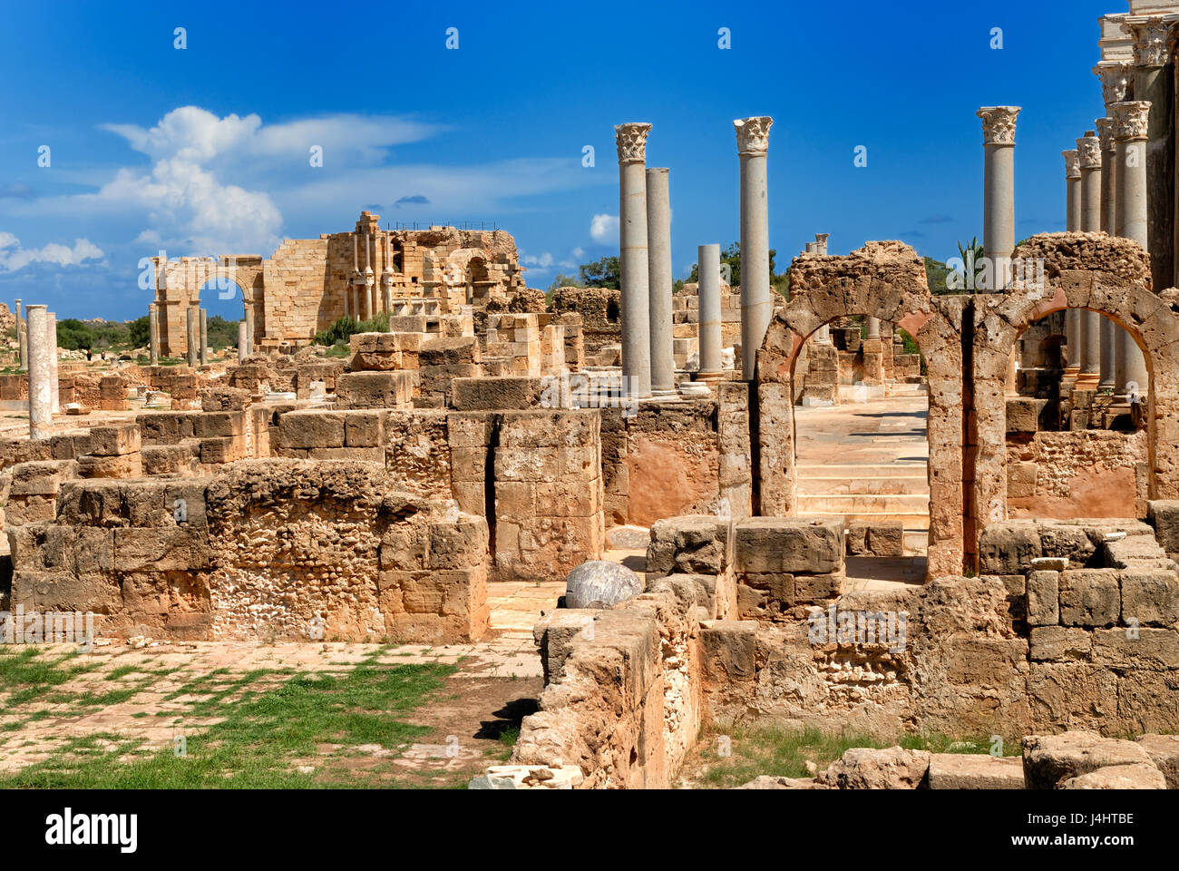 Libia Tripoli Leptis Magna sito archeologico romano del patrimonio mondiale Unesco Foto Stock