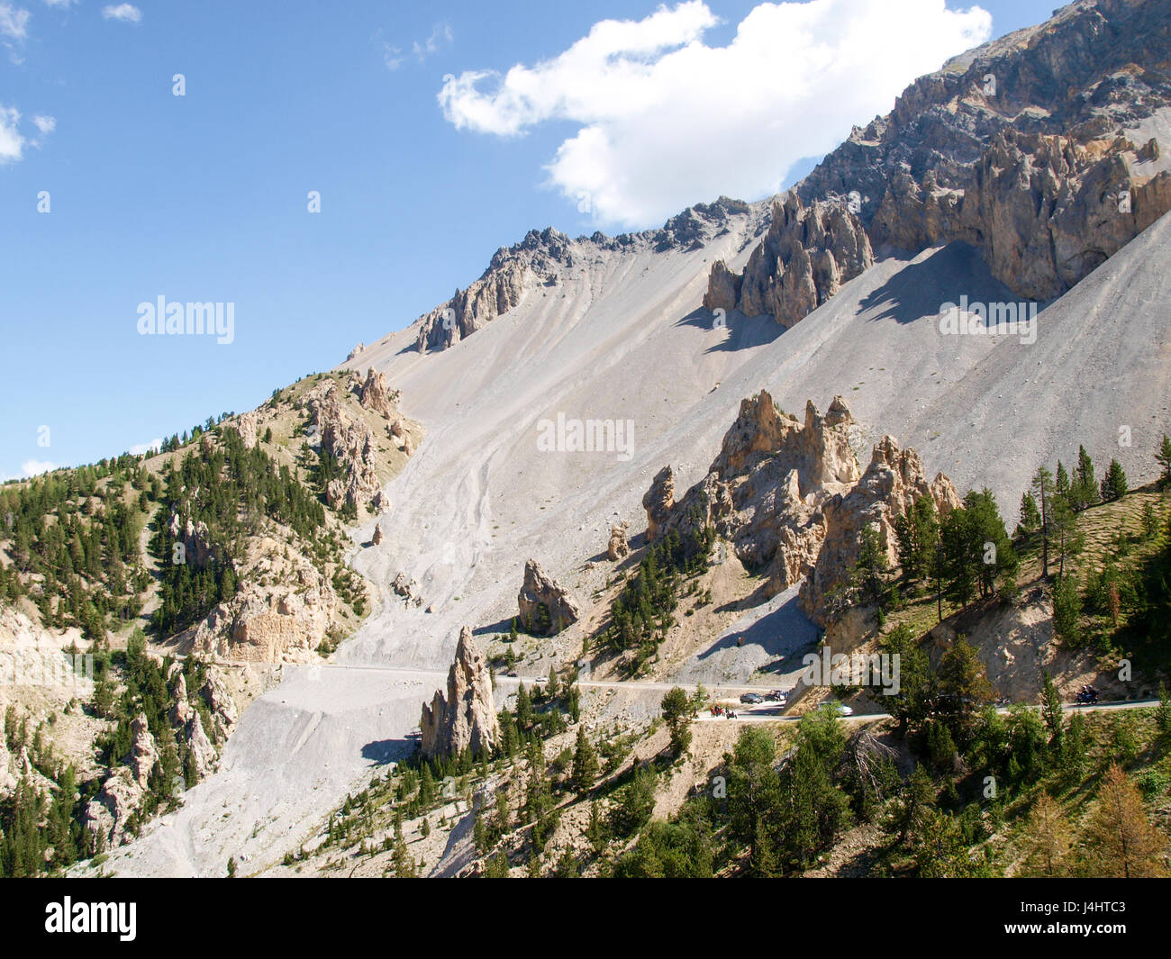 Col d'Izoard, Francia: pass road e sulle montagne circostanti Foto Stock