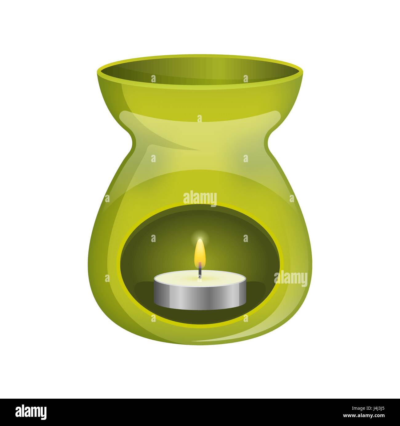 Verde lampada aromaterapia bruciatore di olio icona spa piana. Illustrazione Vettoriale