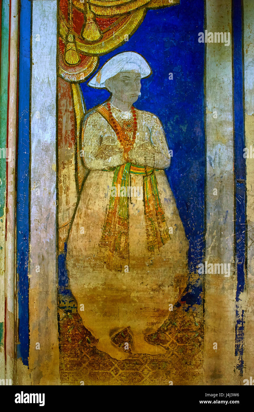Murale di kalerao appa, maratti darbar hall, thanjavur, Tamil Nadu, India, Asia Foto Stock