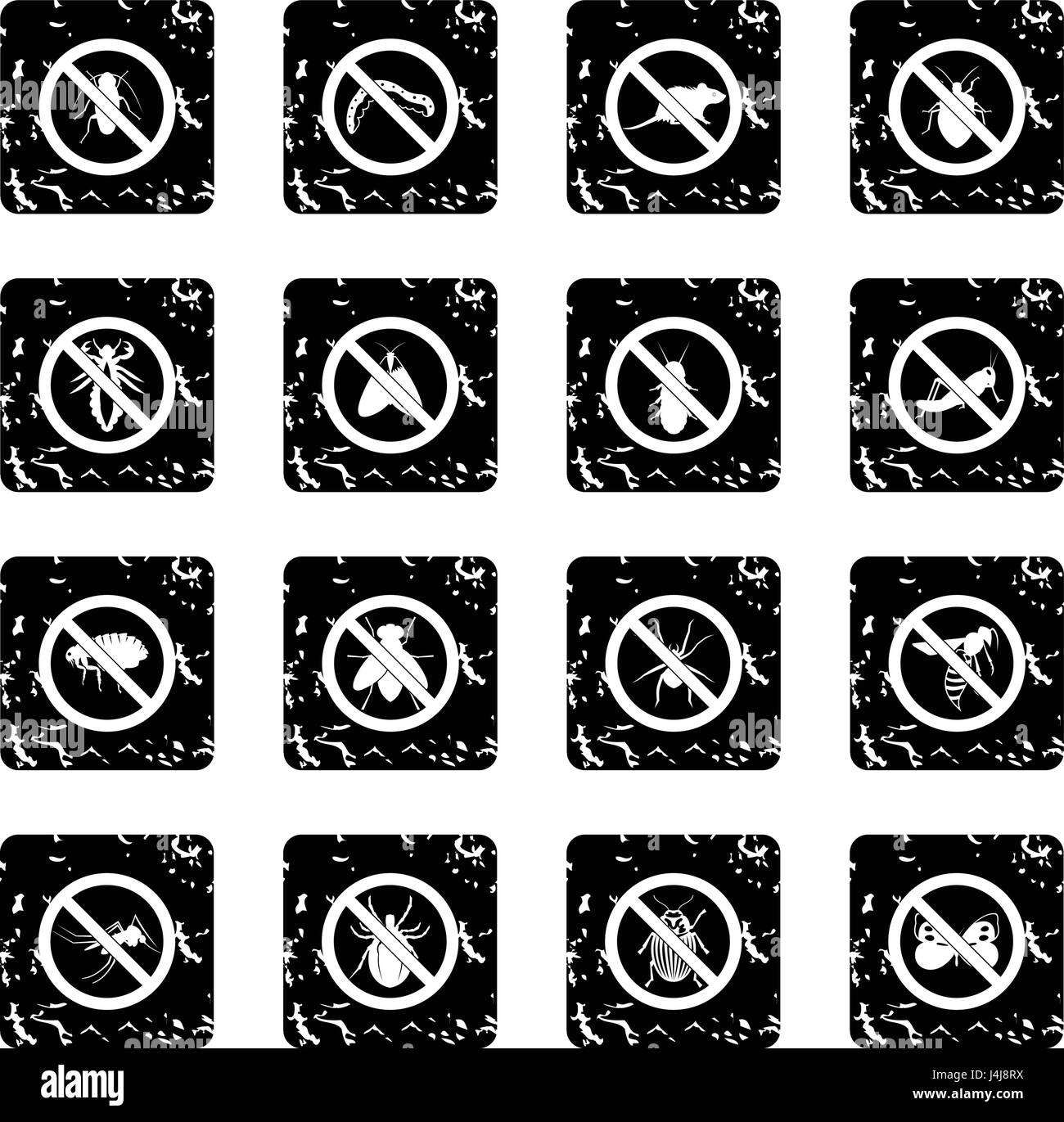 Nessun segno di insetto impostare le icone stile grunge Illustrazione Vettoriale
