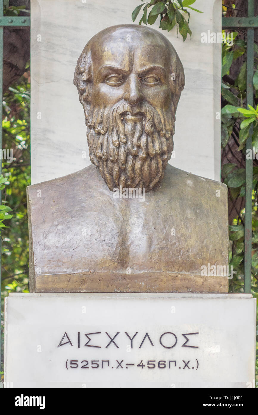 La Grecia, Atene, Eschilo statua Foto Stock