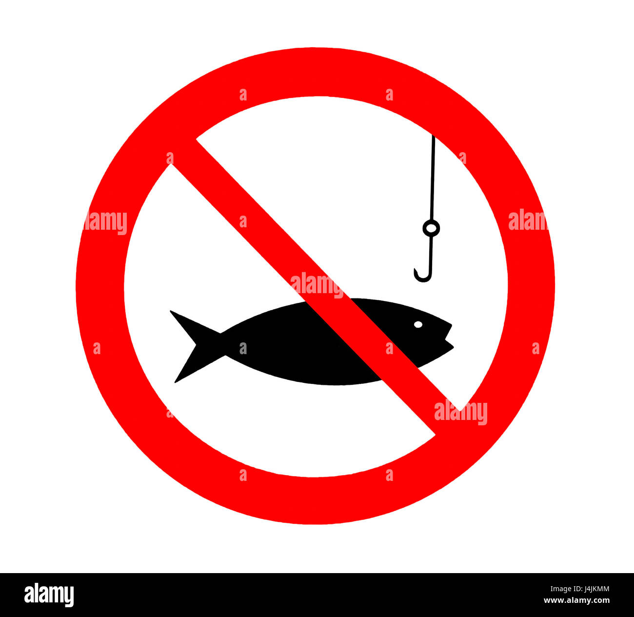 Nessuna attività di pesca consentito firmare, isolati su sfondo bianco Foto Stock