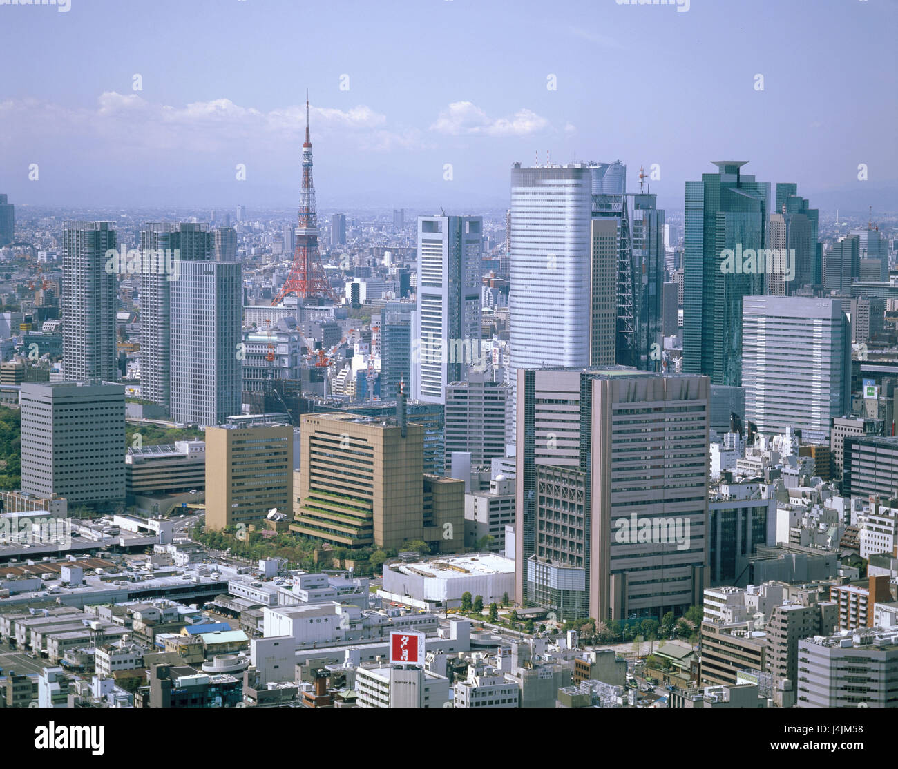 Giappone, Tokyo, Shimbashi District, vista città Asia, Honshu, Tokyo, paese, città, parte della città di case, grattacieli, alta sorge, townscape Foto Stock