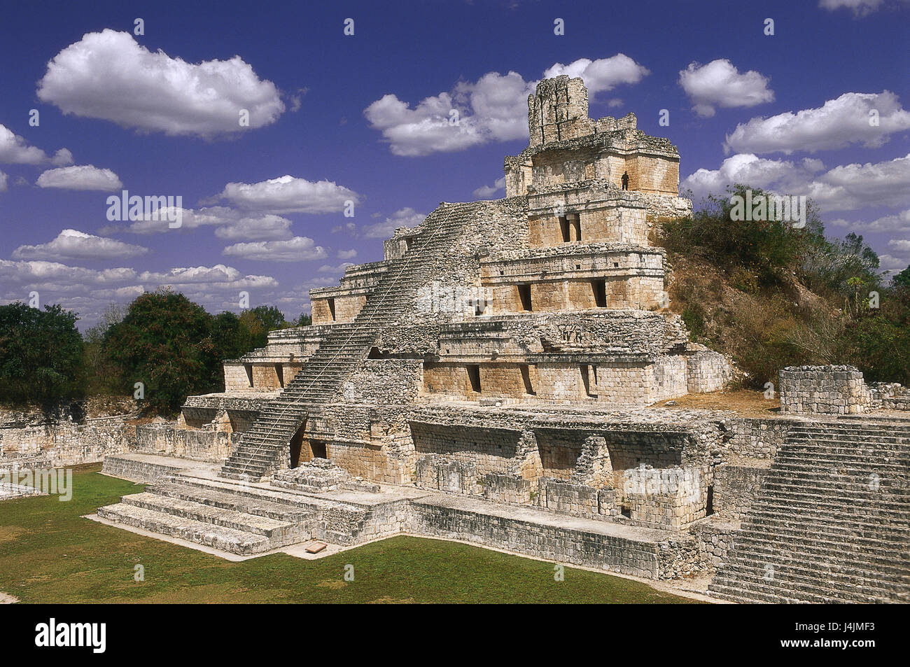 Messico, Campeche, Edzna, tempio di cinque piani Maya cultura, il Templo de off Cinco Pisos, piramide Foto Stock