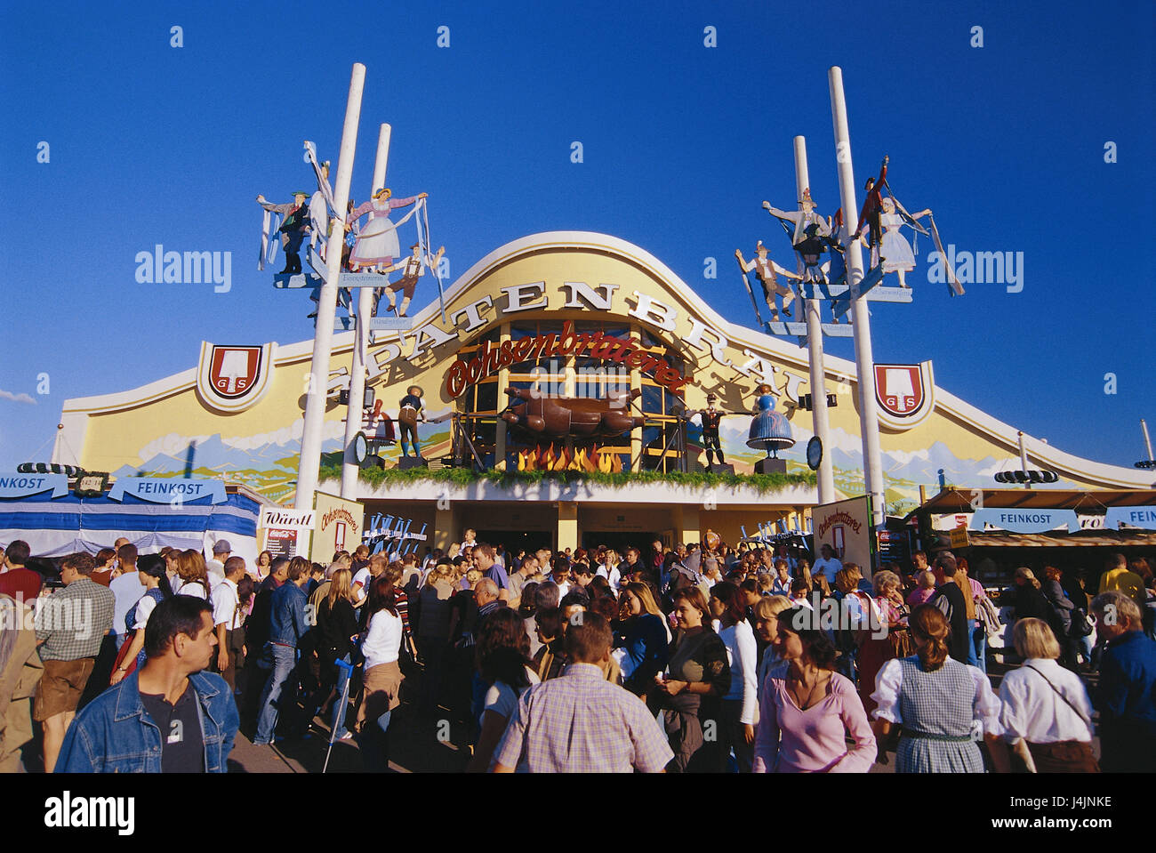 In Germania, in Baviera, Monaco di Baviera, ottobre festa, tenda fissa "Ochsenbraterei', prato visitatore che nessun modello di rilascio Europa, Alta Baviera, Theresienwiese, Wiesn, festa pubblica, Piacere festa, equo, birra tenda, auditorium, Spatzenbräu, impasti, passanti, attrazione, tradizione, luogo di interesse, concezione, tempo libero, svago, divertimento e allegria Foto Stock