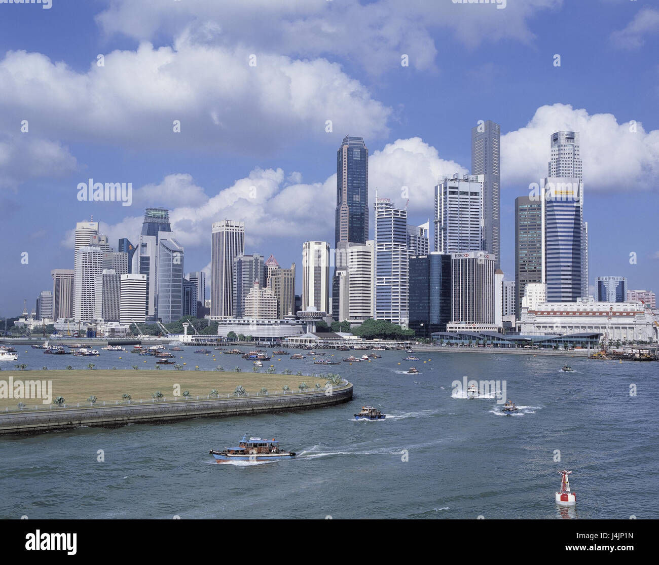 Singapore, Singapore, la town, vista mare, stivali fuori città, stato, sud-est asiatico, paese, città, townscape, skyline, alta sorge, grattacieli, architettura, navi Foto Stock