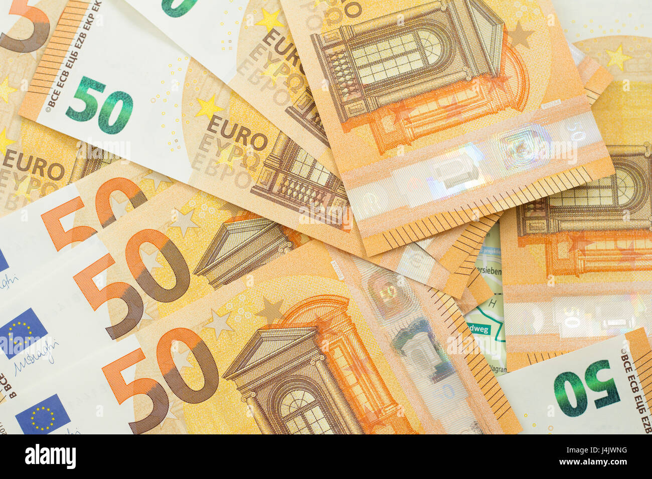 Molte delle banconote in euro Foto Stock