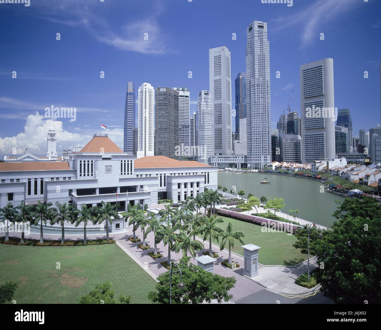 Singapore, Singapore città, skyline, il palazzo del parlamento, parco Asia, città stato, sud-est asiatico, paese, città, townscape, vista città, alta sorge, grattacieli, architettura, flussante Foto Stock