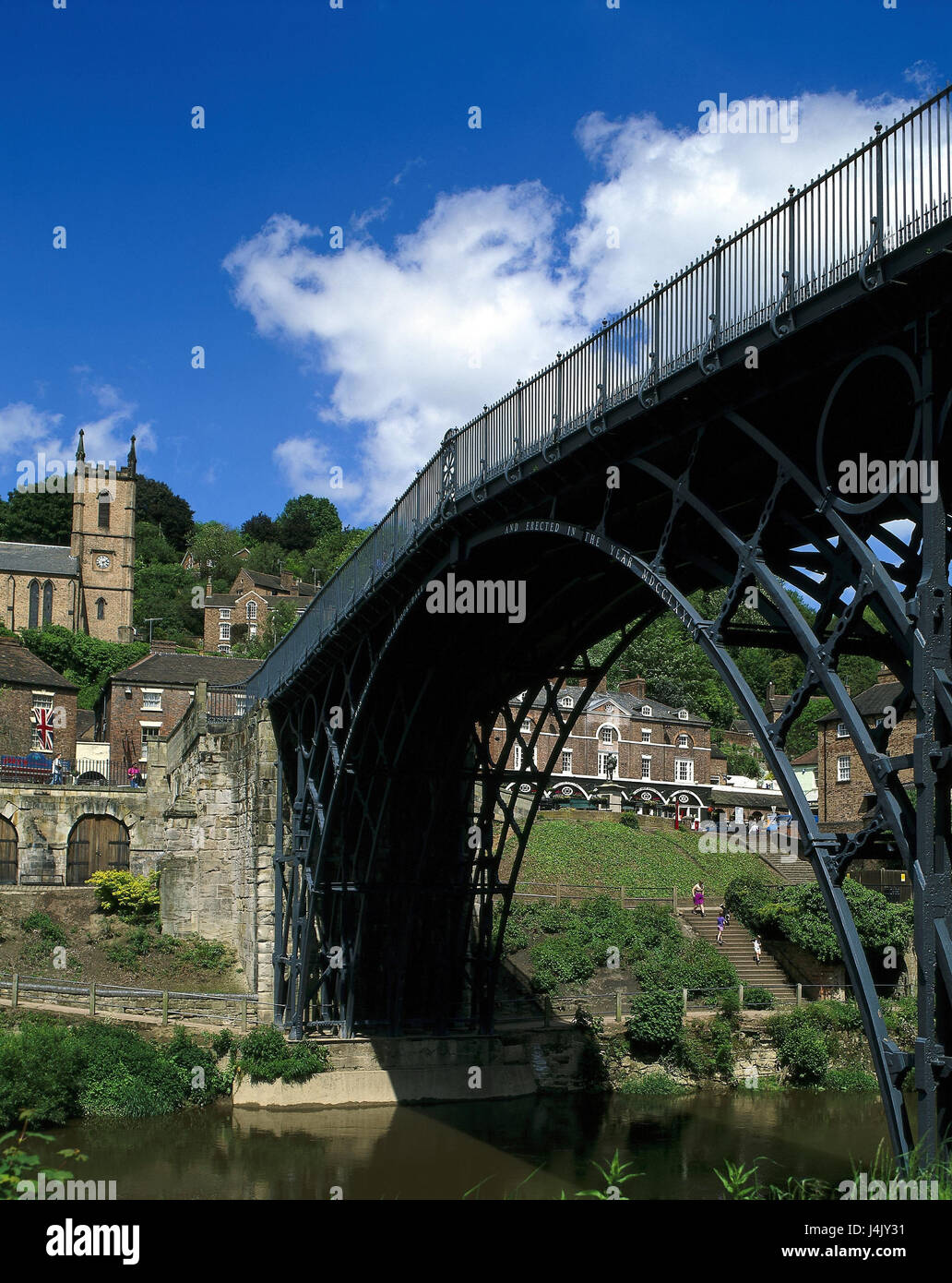 Gran Bretagna, nel centro dell'Inghilterra, Shropshire, Coalbrookdale, ponte Coalbrookdale Inghilterra, ponte arcuato, bridge, Ironbridge, ponte in ferro, street bridge, traffico facility, struttura, costruzione, builder Abraham Darby, nel 1779 Foto Stock